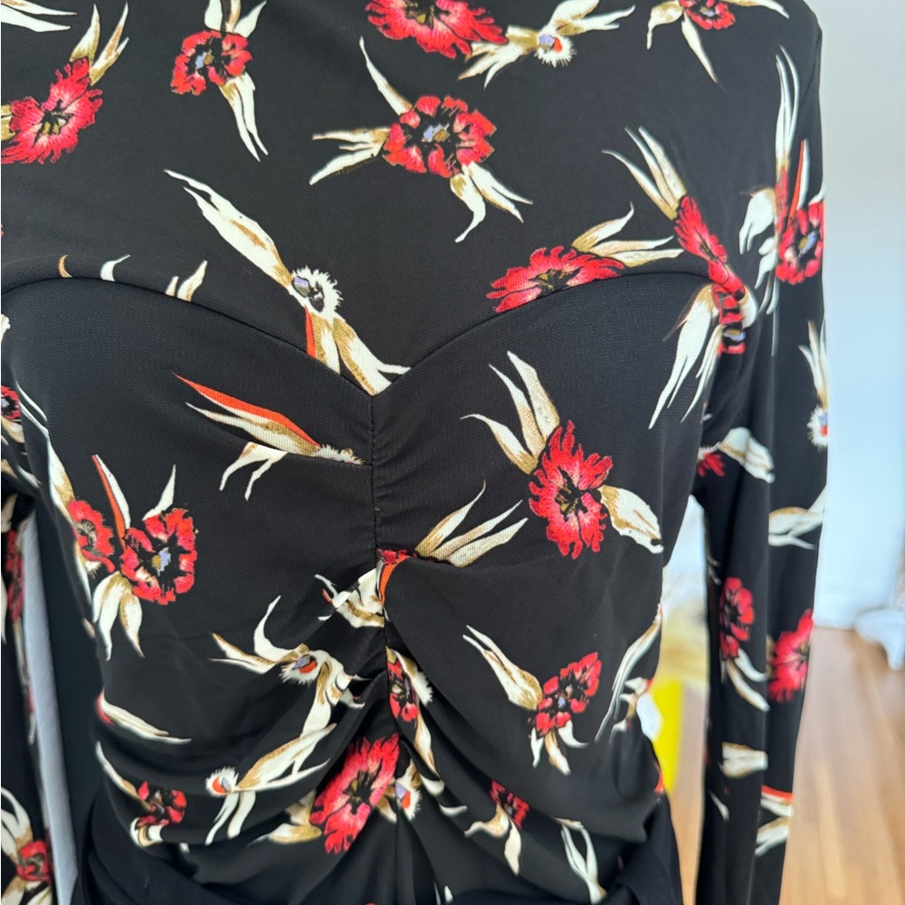 Isabel Marant Black Blouse with Red and Cream Floral Design - Picture 2 of 10